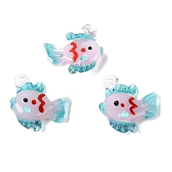 Розовый Подвески лэмпворк ручной работы, тропические рыбки-талисманы, туманная роза, 30~33x29~31x10~12 мм, отверстие : 3~4 мм