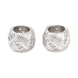 Платина Латунь микропаве прозрачный кубический цирконий европейский бисер, долговечный, стойки покрытие, без свинца и без кадмия, круглые, большое отверстие шарик, платина, 13x9 мм, отверстие : 8 мм