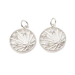 Платина Латунные микропаве прозрачные подвески с фианитом, без кадмия и без свинца, плоско-круглые, платина, 20.5x15x2.5 мм, отверстие : 3.5 мм