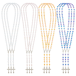 (52) Непрозрачная лаванда 12шт. 4 цвета сплав и цвет AB акриловая цепочка в форме сердца звенья четки из бусин, Подвески в виде креста Девы Марии, платина, с 12шт. подарочными мешочками из органзы с завязками, разноцветные, 31.50 дюйм (80 см), 3 шт / цвет