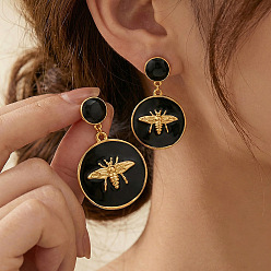 Bees 304 серьги-гвоздики из нержавеющей стали с эмалью, золотые, Пчелы, 44.7x25 мм