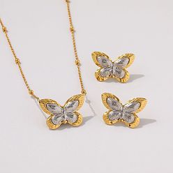 Couleur Dorée & Acier Inoxydable 304 Ensembles de boucles d'oreilles et de colliers pendentifs en acier inoxydable, papillon, or et acier inoxydable Couleur, 440mm