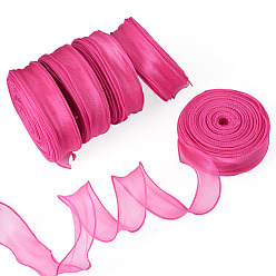 Fuchsia Polyester Mesh Ribbons, for Flower Wrapping, Gift Packaging Accessories, Fuchsia, 1-5/8 inch(40mm), about 40.00 Yards(36.58m)/Roll