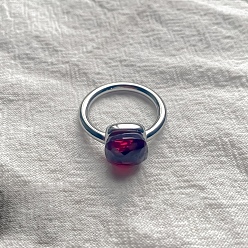 Темно-Красный Квадратный 304 нержавеющая сталь со стеклянными кольцами для пальцев, цвет нержавеющей стали, темно-красный, 10 мм, размер США 7 (17.3 мм)