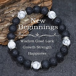 Говлит Браслеты из синтетического говлита и натуральной лавовой породы с круглыми бусинами, эластичные, для женщин и мужчин., 5.91 дюйм (15 см) ~ 7.87 дюйм (20 см)