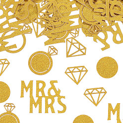 Золотистый 400шт. бумажного конфетти, для украшения свадебного стола, бриллиантовое кольцо и бриллиант и форма слова «миссис», золотые, 15~31x15~43x0.4 мм