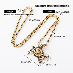 Oro Océano 304 Collares con colgante de tortuga marina de acero inoxidable con cadena tipo caja para hombres y mujeres, dorado, 23.62 pulgada (60 cm)