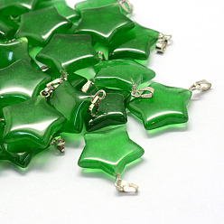 Натуральный Агат Звезда окрашенные подвески природного агата, с латунной фурнитурой платинового цвета, 22~23x20~24x5~7 мм, отверстие : 2x7 мм