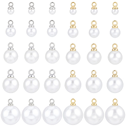 Белый 100 шт. 10 стили подвески из АБС-пластика с жемчугом, круглые, с петлей из сплава, белые, 6~15x4~12 мм, отверстие : 1.6 мм, 10 шт / стиль