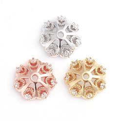 Mixed Color Multi-Petal Brass Micro Pave Clear Cubic Zirconia Bead Cap, Flower, Mixed Color, 13x4mm, Hole: 1.5mm