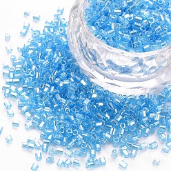 Light Sky Blue Glass Bugle Beads, Transparent Colours Luster, Light Sky Blue, 2.5~3x2mm, Hole: 0.9mm, about 15000pcs/pound