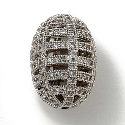 Платина Латунные микро проложить кубического циркония бусы, без кадмия, без никеля и без свинца, овальные, платина, 16.5x11.5 мм, отверстие : 1.4 мм