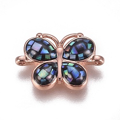 Rose Gold Abalone Shell/Paua Shell Links, with Brass Findings, Butterfly, Rose Gold, 12x18x3mm, Hole: 0.8mm
