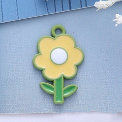 Yellow Spray Painted Alloy Enamel Pendants, Flower, Yellow, 24x13mm