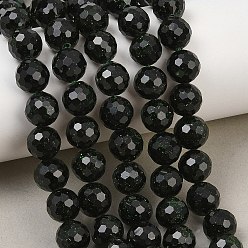 Green Goldstone Synthetic Green Goldstone Beads Strands, Round, Faceted, 9.5~10mm, Hole: 1.3mm, about 38~39pcs/strand, 14.09''~14.37''(35.8~36.5cm)