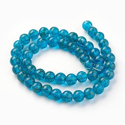 Dodger Blue Handmade Gold Sand Lampwork Beads Strands, Round, Dodger Blue, 8~8.5mm, Hole: 1.2mm, about 50pcs/strand, 14.96 inch~15.71 inch(38~38.5cm)
