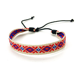 Red Bohemia Polyester Braided Flat Cord Bracelet, Adjustable Bracelet for Women, Red, 6-1/2~9-7/8 inch(16.5~25cm)