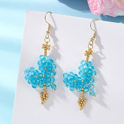 Темно-Голубой Болтающие серьги из стекла, С 304 результатами из нержавеющей стали, сердце, золотые, глубокое синее небо, 67x25 мм