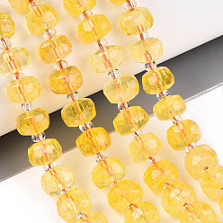 Цитрин Нагретые нити из натуральных цитриновых бусин, с бисером, граненые, рондель, окрашенные, 7~8.5x5~7 мм, отверстие : 1 мм, около 44~56 шт / нитка, 14.96~15.55 дюйм (38~39.5 см)