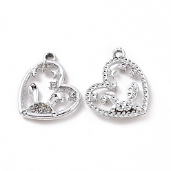 Platinum Alloy Pendants, with Crystal Rhinestone, Heart with Rabbit & Star Charm, Platinum, 16.5x17.5x3mm, Hole: 1.6mm