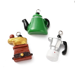 Mixed Color Opaque Resin Pendants, with Iron Loops, Coffee Maker Charms, Platinum, Mixed Color, 23x16.5x7.5mm, Hole: 2mm, about 10pcs/bag