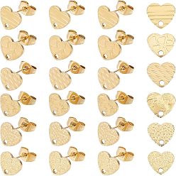 Golden 24Pcs 6 Style Heart Shape PVD Vacuum Plating 304 Stainless Steel Stud Earring Findings, with Ear Nuts/Earring Backs and Hole, Golden, 4pcs/style