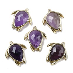 Аметист Подвески из натурального аметиста , С нахождением латуни и кубическим цирконием, черепаховые чары, граненые, 24.5x21.5x6.5 мм, отверстие : 3.5x2 мм