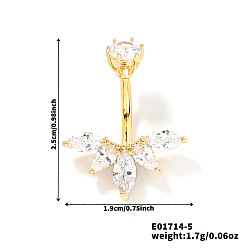 Золотой Элегантный и стильный лист латунные стразы кольца для живота изогнутая штанга, золотые, 25x19 мм