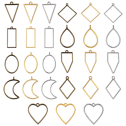 Mixed Color Rack Plating Alloy Open Back Bezel Pendants, For DIY UV Resin, Epoxy Resin, Pressed Flower Jewelry, Lead Free & Nickel Free, Mixed Shapes, Platinum & Antique Bronze & Golden, 118x72x35mm, 54pcs/box