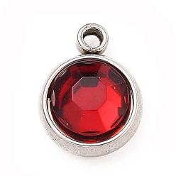 Сиамский 304 прелести нержавеющей стали, с акриловыми стразами, очарование камня, граненые, плоско-круглые, цвет нержавеющей стали, Сиам, 10x8x4 мм, отверстие : 1.3 мм