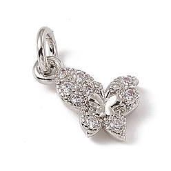 Platinum Brass Micro Pave Clear Cubic Zirconia Butterfly Charms, with Open Jump Rings, Platinum, 8x10.5x2.5mm, Hole: 2.7mm