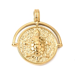 Chapado en Oro Real 18K 304 colgantes de acero inoxidable, plano redondo con dijes de tortuga, revestimiento de iones (ip), real 18 k chapado en oro, 25x21.5x5 mm, agujero: 4x3 mm