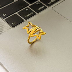Star 304 Stainless Steel Finger Rings for Women, Real 18K Gold Plated, Star, US Size 7(17.3mm)