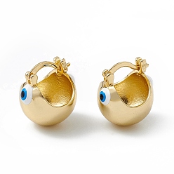 White Brass Enamel Evil Eye Half Hoop Earrings, Real 18K Gold Plated Chubby Hoop Earrings for Women Girls, White, 20x17.5x15.5mm, Pin: 1mm