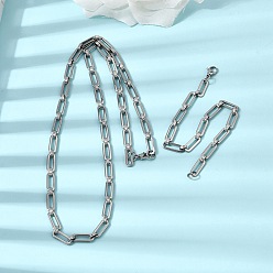 Нержавеющая Сталь Цвет 304 Наборы украшений из скрепок из нержавеющей стали: браслет и ожерелье., с карабин-лобстерами , цвет нержавеющей стали, 610 мм