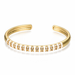 Creamy White Brass Micro Pave Clear Cubic Zirconia Cuff Bangles, with Enamel, Nickel Free, Real 16K Gold Plated, Creamy White, Inner Diameter: 2-3/8x1-3/4 inch(5.9x4.5cm)