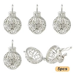 Платина 5шт. стойка с покрытием латунная клетка подвески, для ожерелья, полый круглый, платина, 26x26x21.5 мм, отверстие : 7x10 мм, внутренней меры: 18 мм