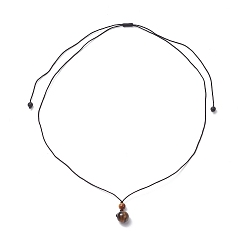 Pierre Mélangete Collier pendentif rond en pierres précieuses naturelles mélangées, collier réglable en fil de nylon pour fille femme, 29.92 pouce (76 cm)