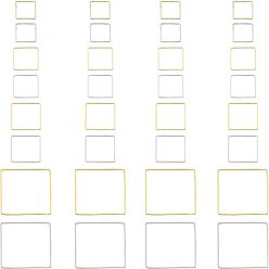Golden & Silver 240Pcs 8 Style Square Brass Linking Rings, Golden & Silver, 8~20x8~20x1mm, 30pcs/style