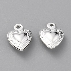 925 Sterling Silver Plated Brass Charms, Long-Lasting Plated, Heart, 925 Sterling Silver Plated, 12x8.5x3.5mm, Hole: 1mm