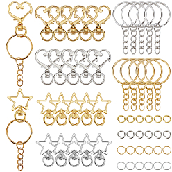 Платиновый & Золотой Наборы для самостоятельного изготовления брелоков, включая поворотные застежки-карабины из цинкового сплава, поворотный карабин-лобстер, железные брелоки для ключей и открытые кольца для прыжков, платиной и золотом
