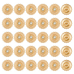 Золотой 30шт 1-отверстие цинковый сплав стержень кнопки, со стразами, плоско-круглые, золотые, 20x10.5 мм, отверстие : 2.1 мм