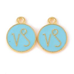Козерог Подвески из эмали и сплава, плоский круглый с созвездием / знак зодиака, золотые, голубой, Козерог, 15x12x2 мм, отверстие : 1.5 мм