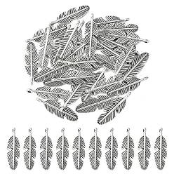 Античное Серебро Сплавочные подвески тибетского стиля, перо, без кадмия и без свинца, античное серебро, 28x8.5x2 мм, отверстие : 1.5 мм