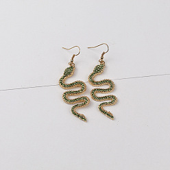 Перидот Болтаться серьги сплава горный хрусталь, змея, золотые, перидот, 70x21 мм