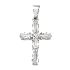 Stainless Steel Color 304 Stainless Steel & Glass Pendants, Cross Charms, with 201 Stainless Steel Bails, Stainless Steel Color, 28x18x3mm, Hole: 7x4mm