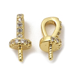 Настоящее золото 18K Стойка покрытие латунь микро паве кубический цирконий чашка жемчуг колышек поручни булавки подвески, за половину пробурено бисера, без кадмия и без свинца, долговечный, реальный 18 k позолоченный, 11.5x5x5 мм, отверстие : 3.5x2.5 мм, штифты : 1.1 мм