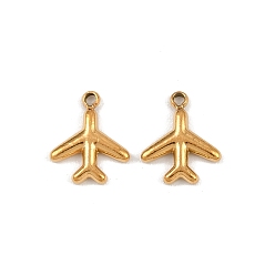 Настоящее золото 18K 304 прелести нержавеющей стали, ионное покрытие (ip), очарование самолета, реальный 18 k позолоченный, 10x8x1.5 мм, отверстие : 1.2 мм