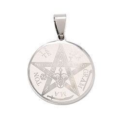 Stainless Steel Color 201 Stainless Steel Pendants, Flat Round with Tetragrammaton Charms, Stainless Steel Color, 28x25x1.5mm, Hole: 8x5mm