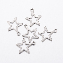 Stainless Steel Color 304 Stainless Steel Charms, Hollow Star, Stainless Steel Color, 14.5x12.5x0.8mm, Hole: 1.2mm